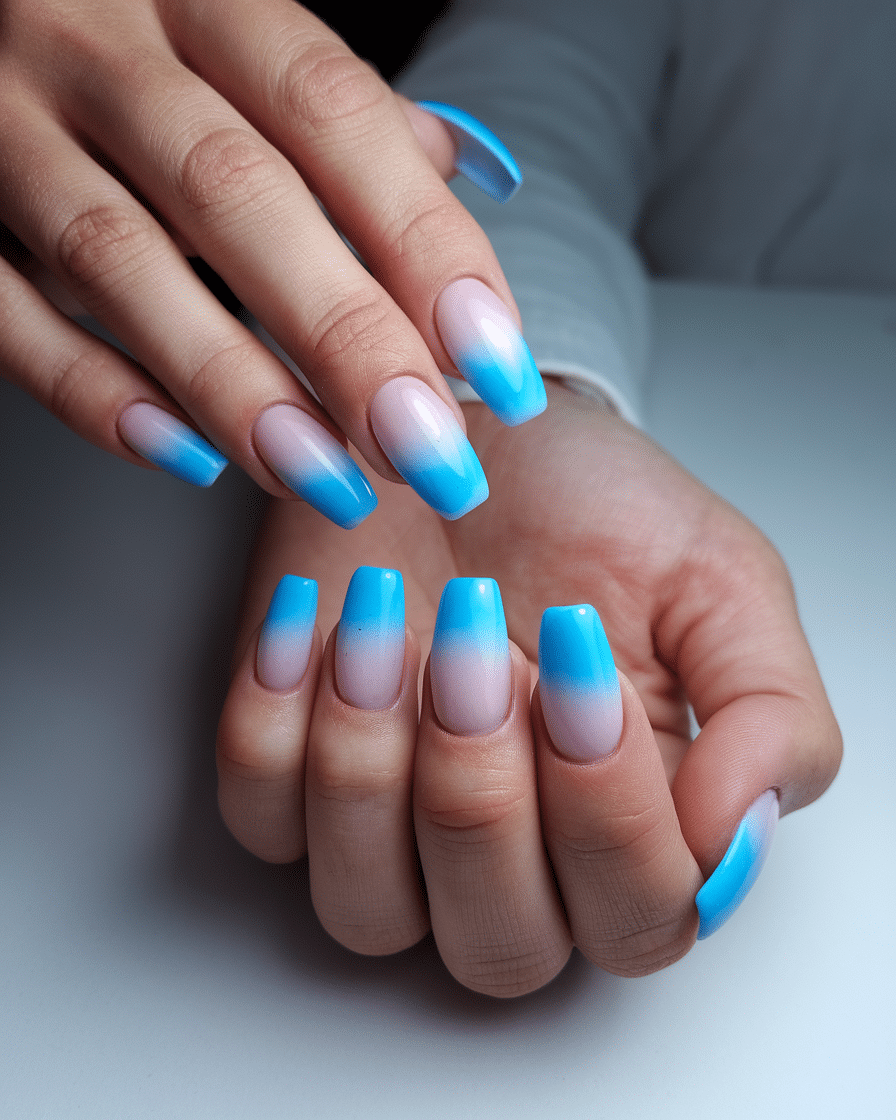 22 Blue Fall Nails: Matte Pastel Blue With Floral Accent