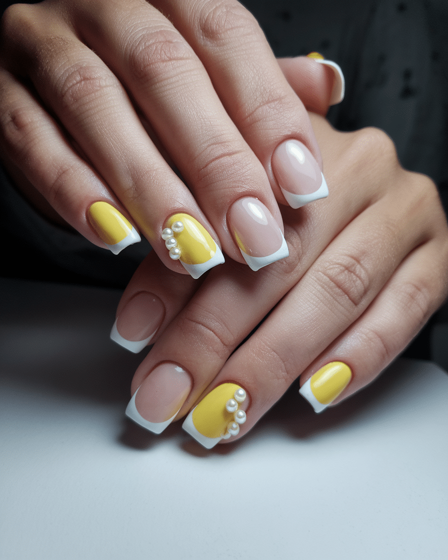 19 Cute Spring Nails That Will Never Go Out of Style: Daisy Nude Nails & Yellow Nail