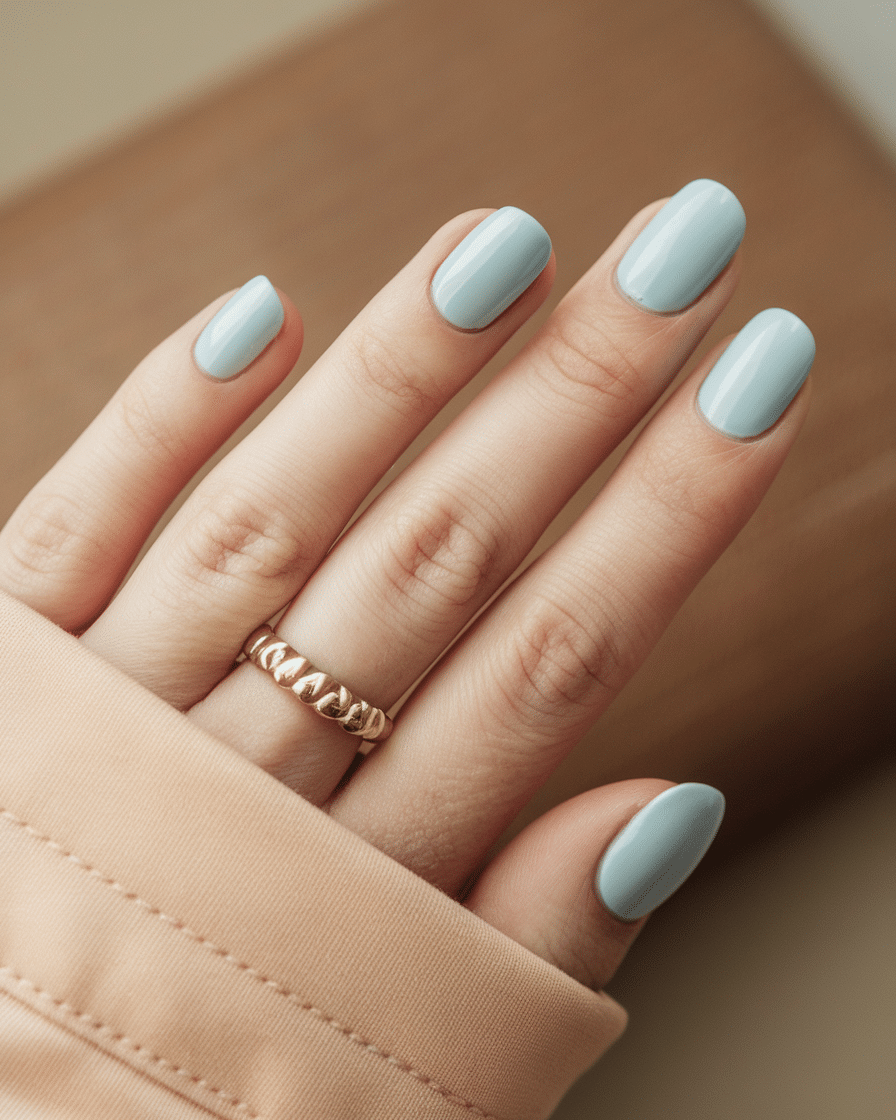 22 Blue Fall Nails: Matte Pastel Blue With Floral Accent