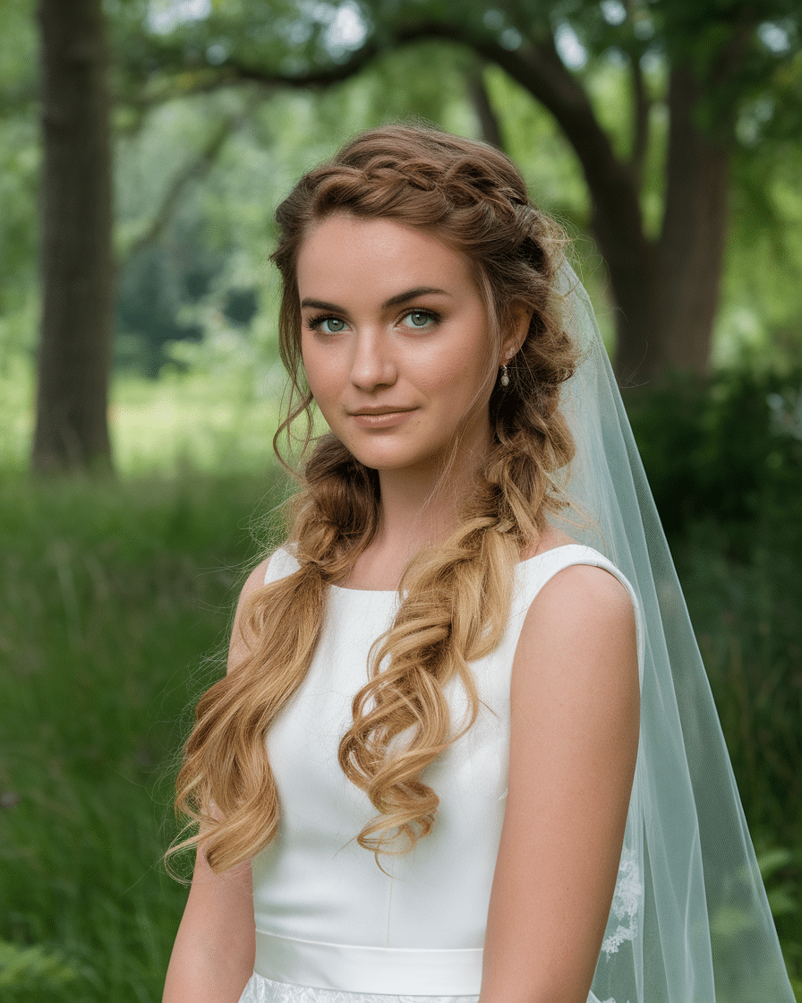 Wedding Hairstyles 2025: Waterfall Braid with Soft Curls