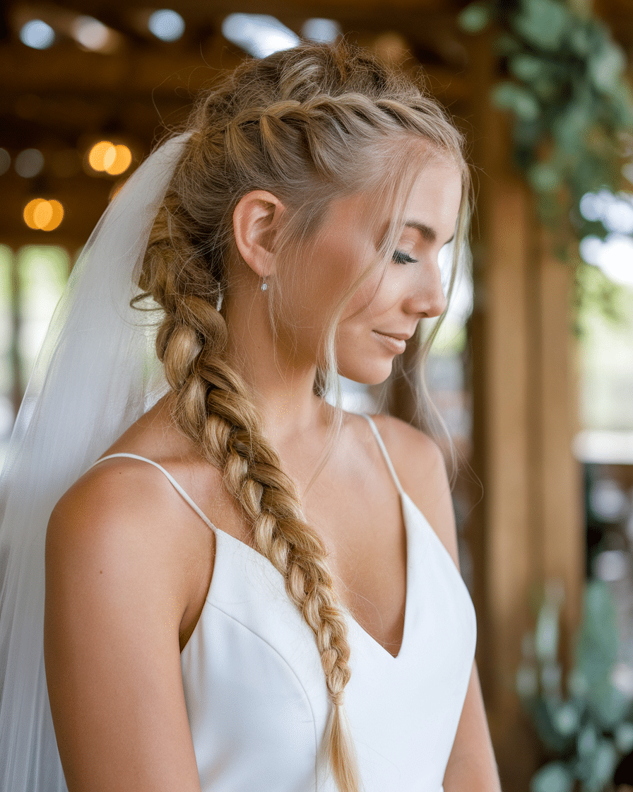 Wedding Hairstyles 2025: Waterfall Braid with Soft Curls