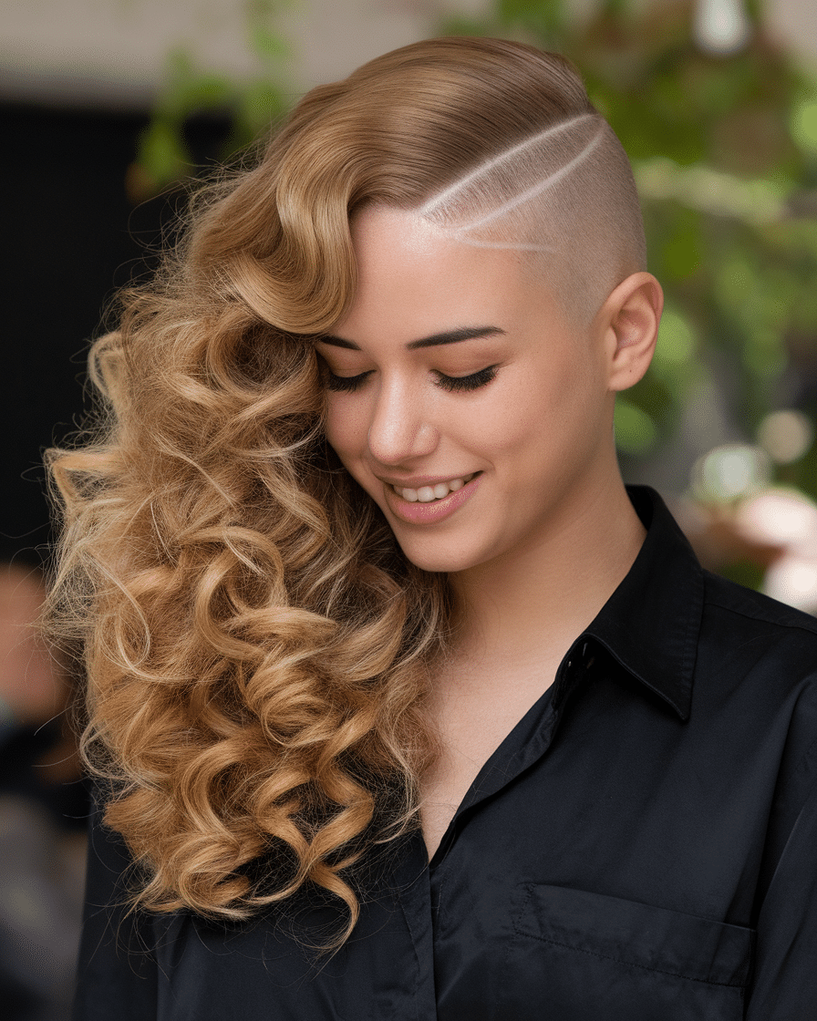 Long Curly Hair with Undercut Women Hairstyles