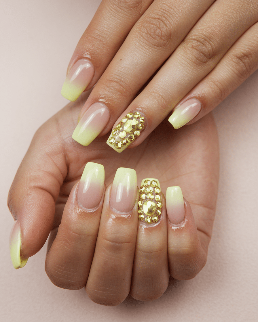 19 Cute Spring Nails That Will Never Go Out of Style: Daisy Nude Nails & Yellow Nail