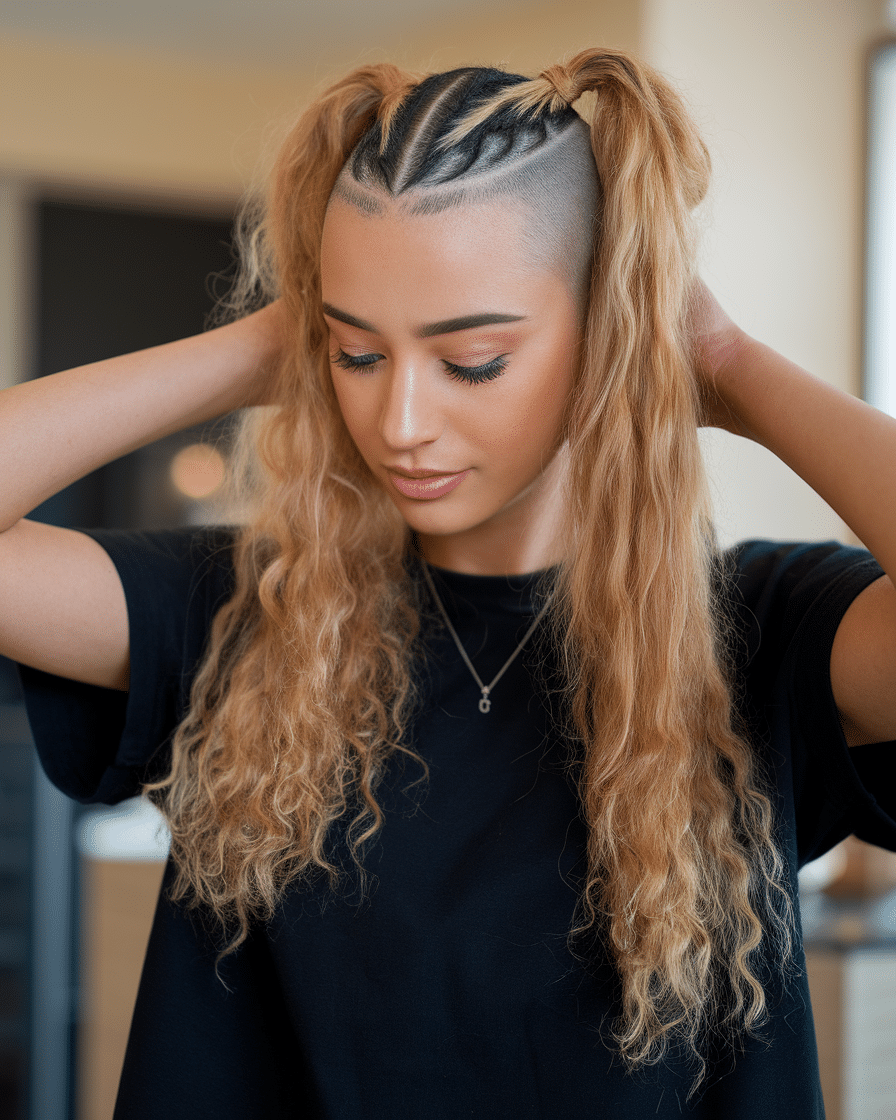 Long Curly Hair with Undercut Women Hairstyles