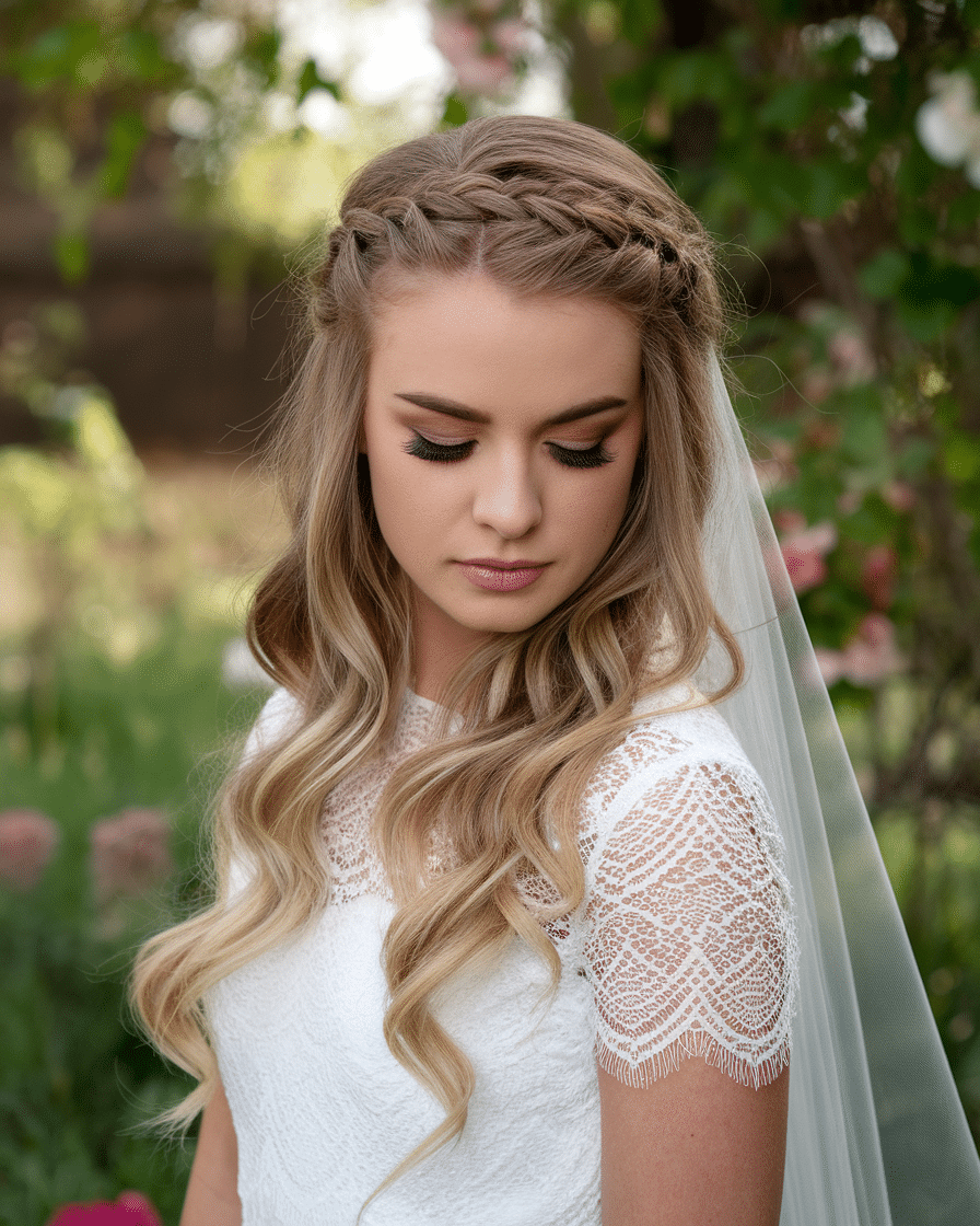 Wedding Hairstyles 2025: Waterfall Braid with Soft Curls