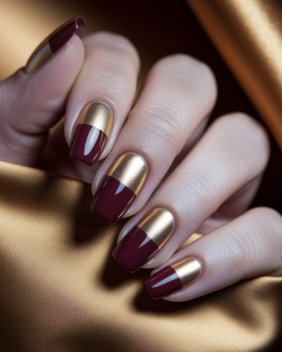 0003_3_a-close-up-photograph-captures-the-exqui_mAhQP6BZQfef14Rk_r8vMw_PNw6ANNIQMKQx5nvRcJF0g Winter Nail Colors That Make a Statement: Burgundy and Gold Nails to Warm Up the Season