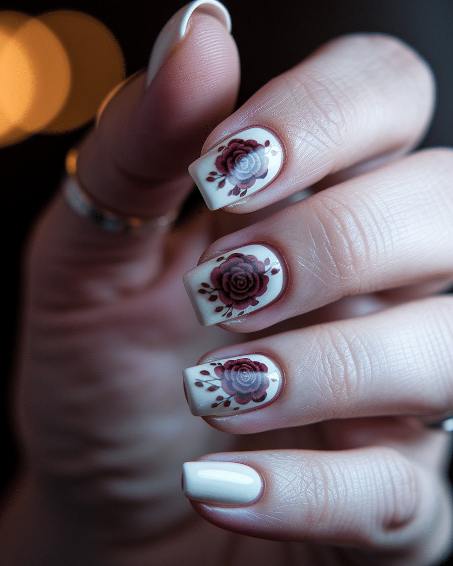 0004_3_a-close-up-photograph-captures-the-exqui_ecEELHPqRLi3Ci9SWDb2CQ_a1IiIo7ESAWWLLwpVnZ-sA Romantic Floral Nail Designs for a Timeless French Tip Look