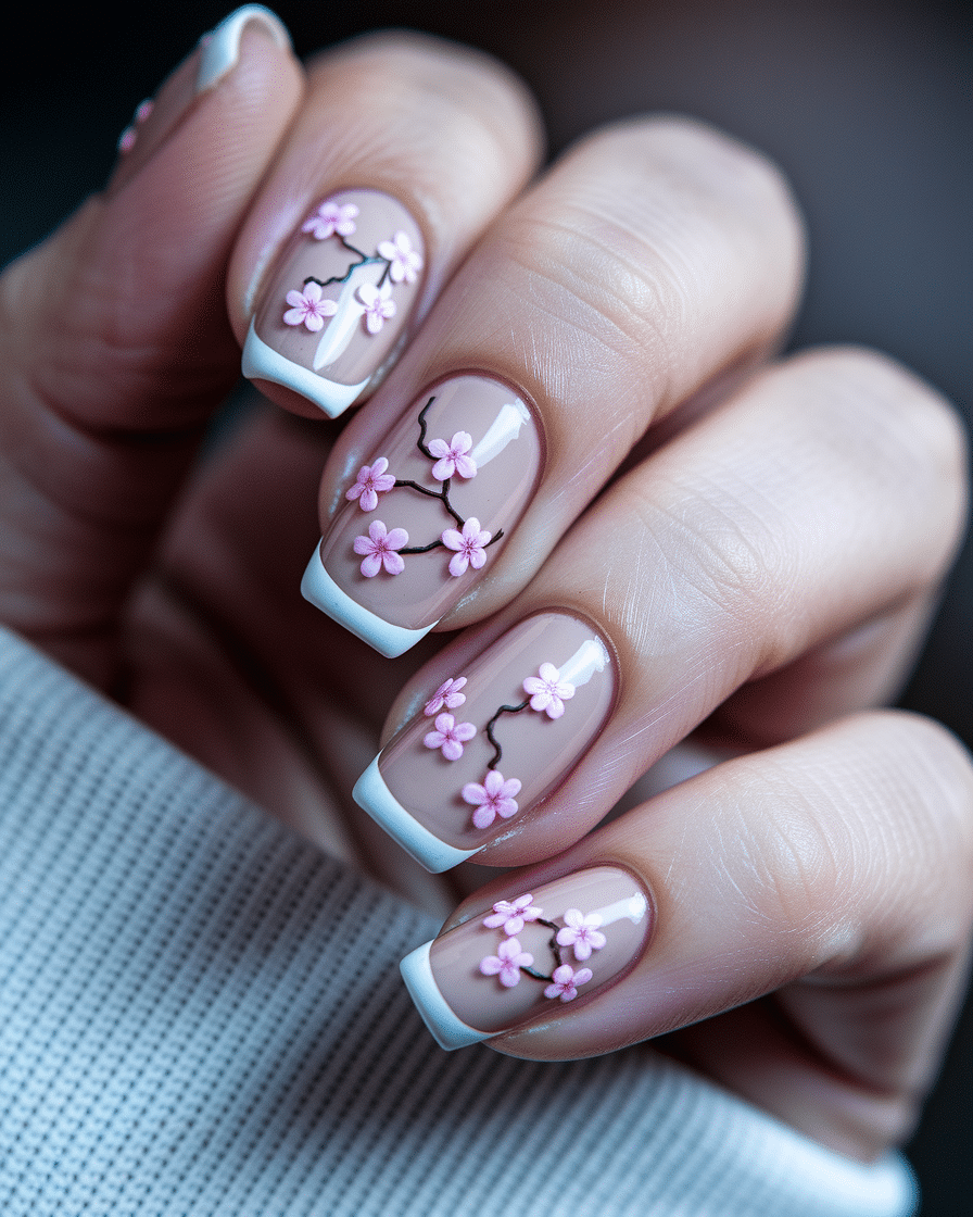Elegant Nail Trends with Floral French Tips for a Feminine Touch
