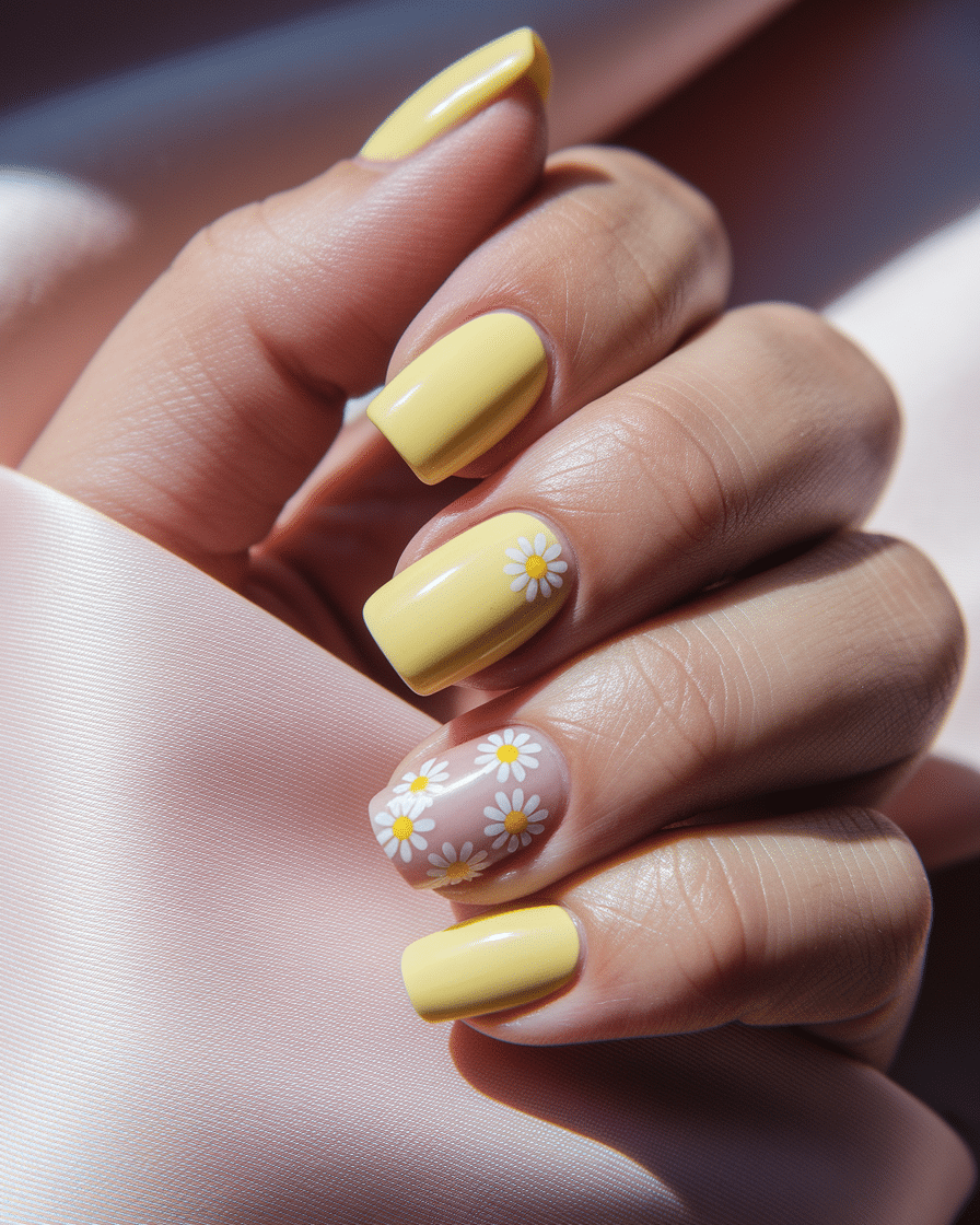 0016_4_a-close-up-photograph-captures-the-intri_ymH3J9SaSZyrwLijasRkWQ_TplqtnEsSAm36RiFDOCLcQ Elegant Summer Nail Designs Featuring Yellow, French Tips, and Floral Accents