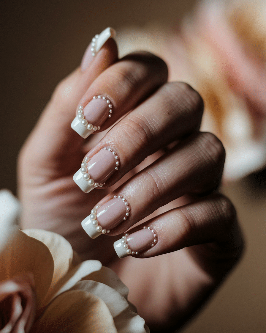 0003_2_in-a-warm-soft-lighting-a-close-up-photo_ldWElESXSbaNDNwaTWjjcA_PiI9nVKtRKevD4tT5hud7Q Elegant Nail Trends with Pearls and French Tips for a Timeless Look
