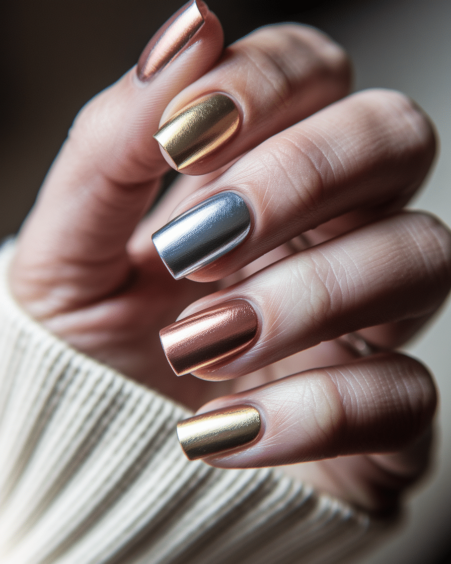 0010_2_a-close-up-photograph-captures-a-hand-wi_CaLEOvNgR6yKf2a36Zx1yw_YiIhFjJeQW-48qqb-Ffvqg Elegant Metallic Nail Designs That Combine Gold, Silver, and Rose Gold Foils