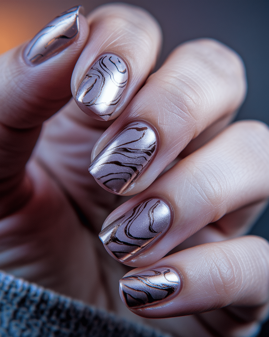 0011_3_a-close-up-photograph-captures-the-intri_hALJNuk8SEy532L_WvEMFQ_DumKlimaSf6cyaNJMGc_fA Elegant Metallic Nail Designs That Combine Gold, Silver, and Rose Gold Foils
