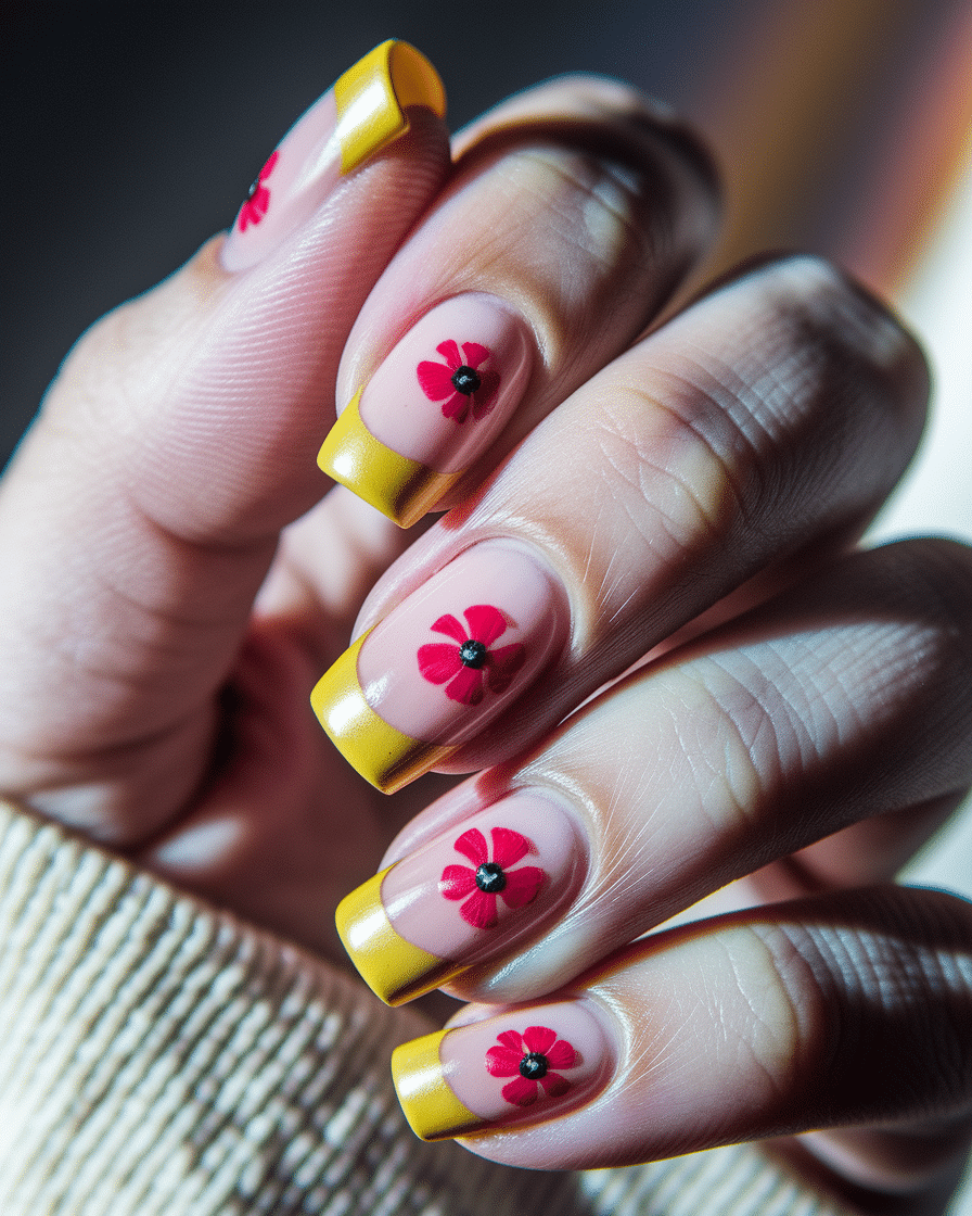 0011_3_a-close-up-photograph-captures-the-intri_o_a-eMTqQdutrW7wp63hhQ_XwUs0wKeT0KWp8GB7_vXFw Floral French Tips for Short Almond Nails: Elegant Yellow and Red Designs to Try
